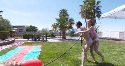 Scarlett Sage - Slip And Slide Threesome With Teens Kristen Scott & Scarlett Sage - sexu.com