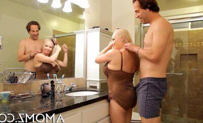 Petite blonde honey gets her pussy fucked on bathroom counter - sunporno.com