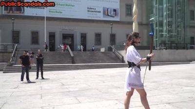 Public BDSM babe deepthroats hard cock in front of voyeurs - hotmovs.com