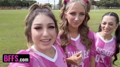 Freya Von-Doom - Violet Rain - Freya - Soccer Girls Freya von Doom, Macy Meadows & Violet Gems Take Turns Riding Their Trainers Dick - POV foursome - xtits.com